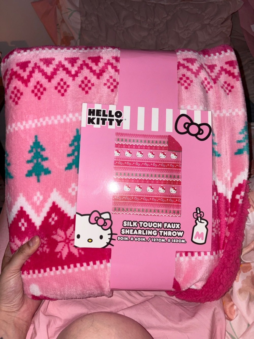 Hello Kitty Pink and Teal Holiday Plush Throw